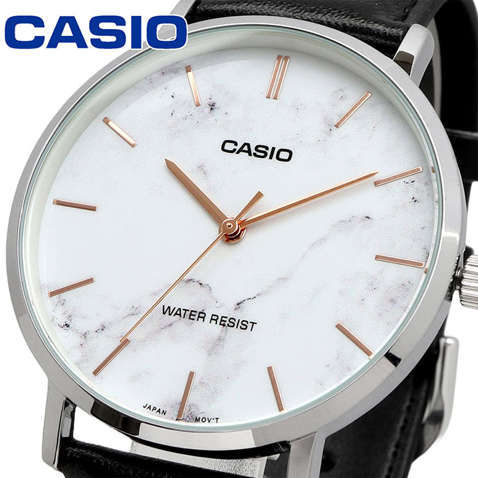 CASIO 腕時計 カシオ 時計 ウォッチ チープカシオ チプカシ クオーツ メンズ 腕時計 ホワイトマーブル×ブラックレザーバンド MTP-VT01LM-7A 海外モデル  [並行輸入品]
