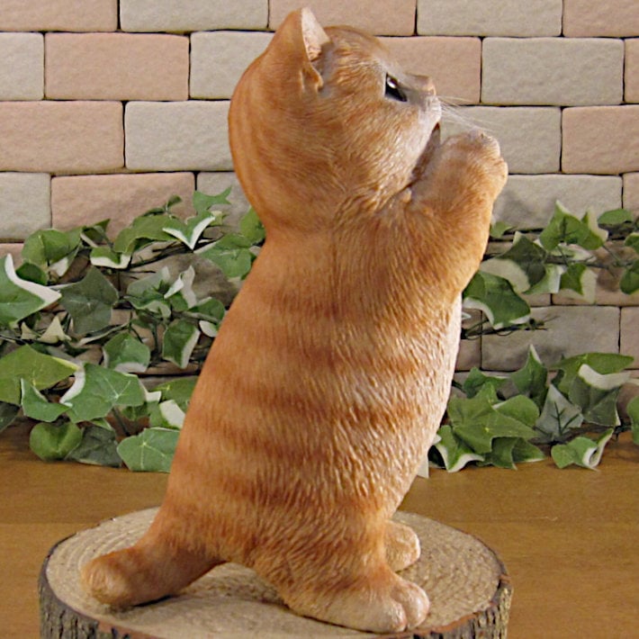 猫　置物 リアル　シンお願いキャット　１　チャトラ　ネコ　動物オブジェ　ガーデン　オーナメント　店舗　カウンター　装飾　オブジェ　インテリア　玄関先　庭　ねこ好きさん人気ギフト　動物人気ギフト　クリスマスプレゼント　お誕生日祝い　母の日人気　父の日人気　敬老の日人気