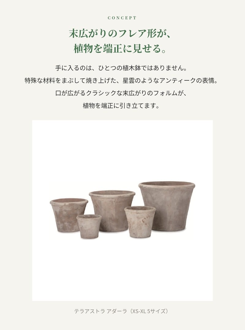 植木鉢 おしゃれ 大型 テラコッタ 素焼き アンティーク調 モカブラウン KONTON コントン テラアストラ アダーラ AS-R29X XL L M S XS 約20号 約17号 約13号 約10号 約8号 底穴あり 屋外 テラス 庭 玄関 オリーブ 観葉植物 多肉植物 シンボルツリー 大型プランター