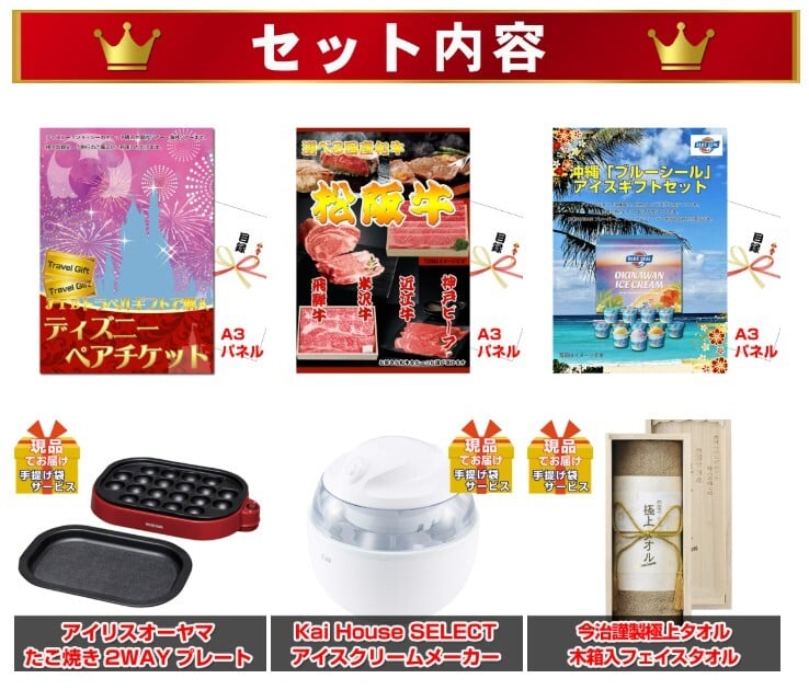 ビンゴ・二次会の景品はお任せ 景品 パネル 目録 ビンゴ ディズニーペアチケット人気パネル景品３枚＆現品１０点セットC 景品パネル＆引換券付き目録 15270 結婚式 ゴルフコンペ イベント 抽選会