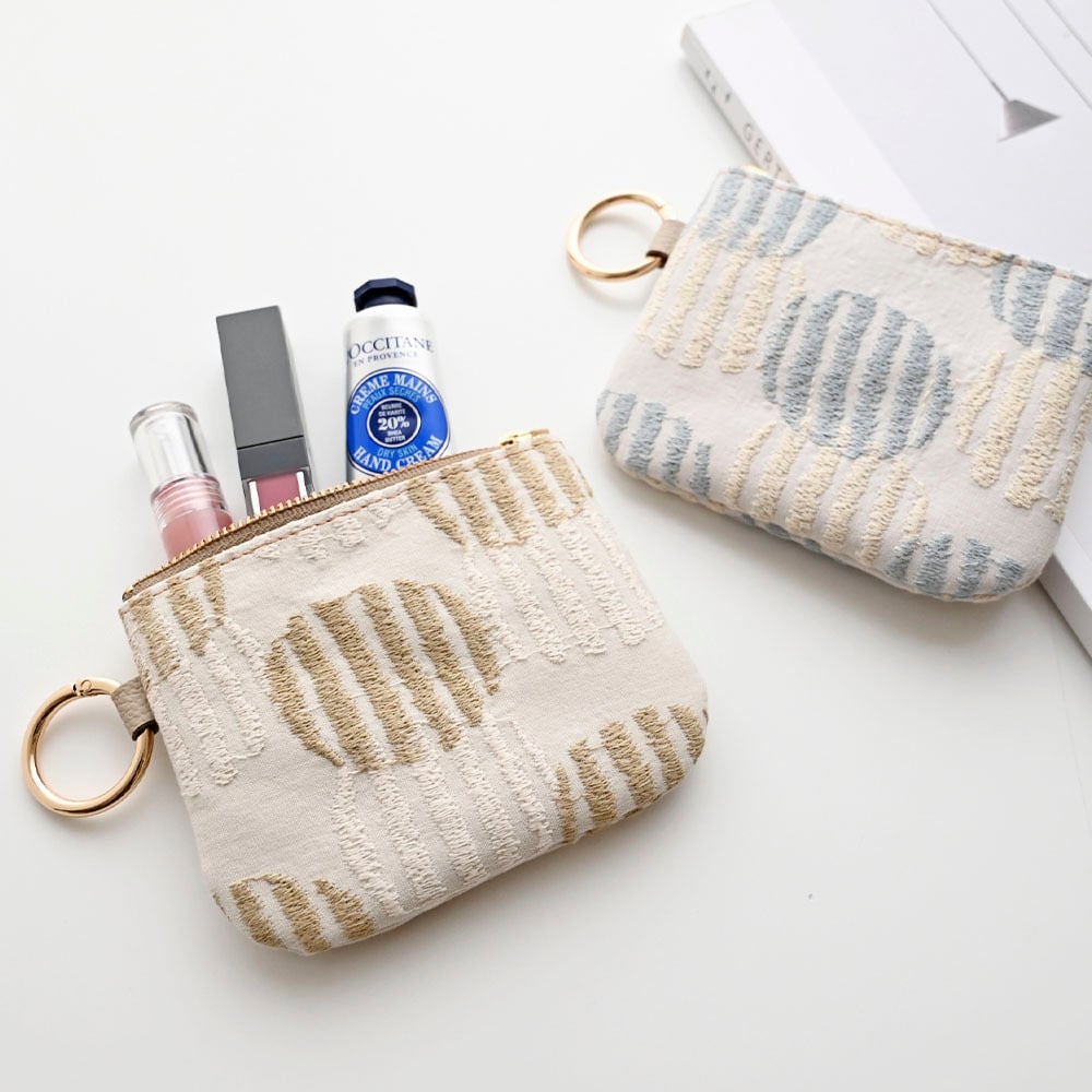 リング付きポーチ 【 北欧 サークルストライプ 刺繍 】 全面 ミニポーチ 小物入れ ドット