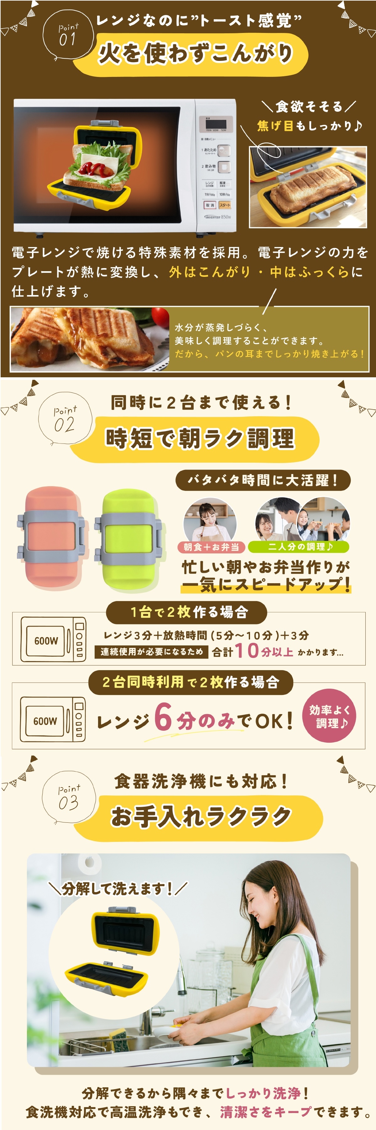 ハーフホットサンドメーカー 電子レンジ ホットサンドメーカー 食パン1枚 レンジクック 電子レンジ調理器 レンジで焼ける 1枚焼き ホットサンド 朝食 時短調理 簡単調理 レシピ付き キッチン用品 調理器具 一人暮らし 新生活 料理 ギフト プレゼント