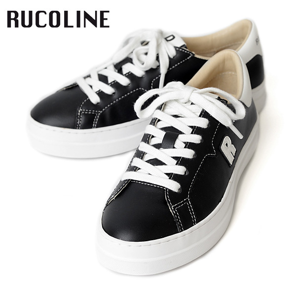 ルコライン スニーカー ルコライン 靴 RUCO LINE RUCO-018BK CALF PU LUX ブラック 黒 合皮 無地 ローカット ファスナー無し フラットソール レディース
