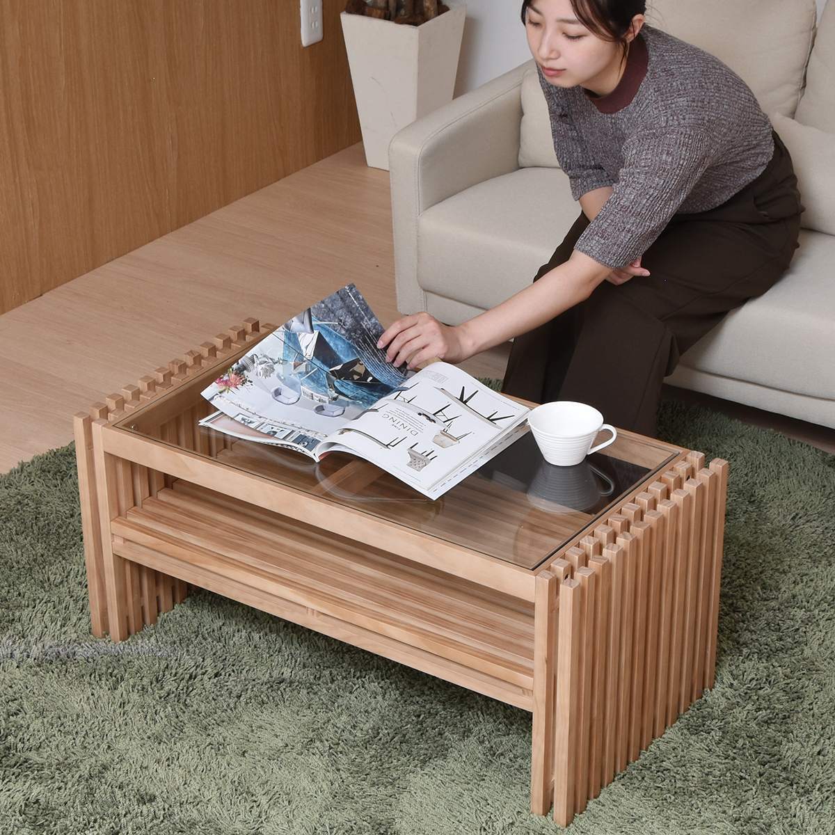センターテーブル 天然木 テーブル ローテーブル リビングテーブル 北欧 木製 おしゃれ オイル 格子 植物性オイル 塗装 モダン スタイリッシュ ハンドメイド ナチュラル
