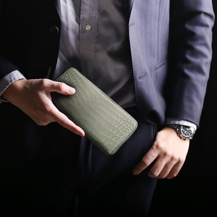 クロコダイル メンズ 長財布 ヌバック加工 センター取り 一枚革 GranCroco ラウンドファスナー ヌバッククロコダイル 鰐革 ナイルクロコダイル ギフト プレゼント 保証書付 4FA(06002029-mens-1r)