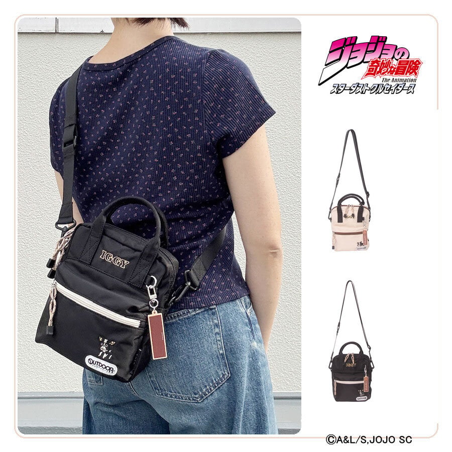 outdoor products ジョジョの奇妙な冒険 イギーモチーフミニショルダー ショルダーバッグ 斜め掛け レディース メンズ ギフト プレゼント ブラック jo01 ODJO01