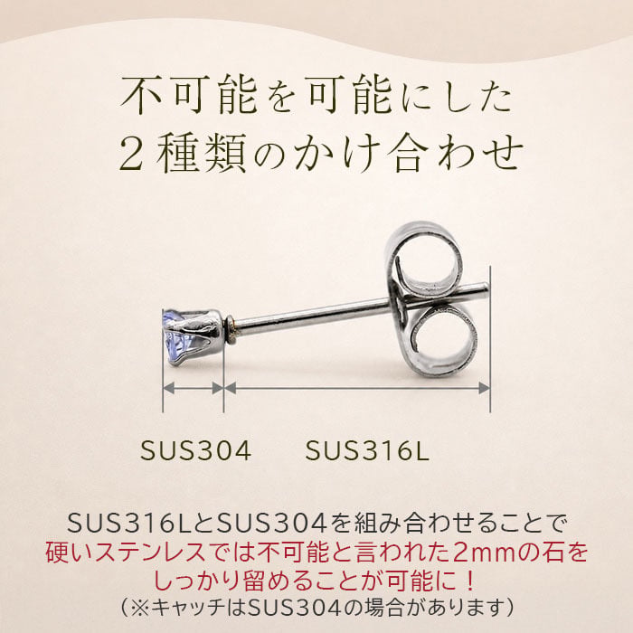 セカンドピアス つけっぱなし ピアス 極小 天然石 2mm 一粒 軸太 金属アレルギー対応 ステンレス 医療用 サージカル アクアマリン ブルームーン タンザナイト ピンクトルマリン 片耳 1個