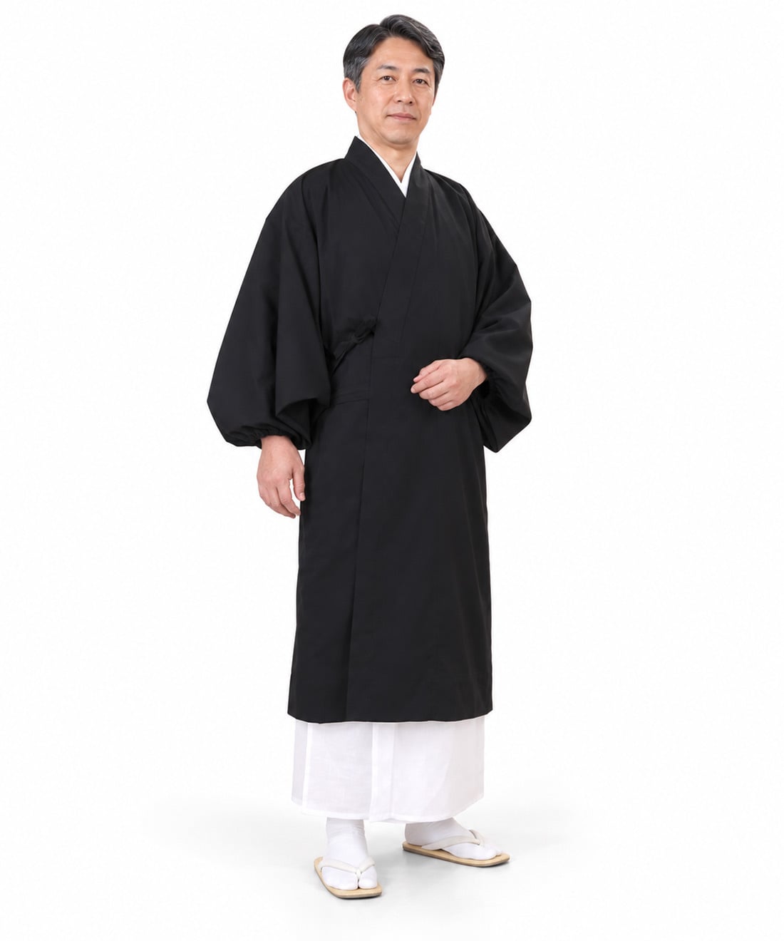 僧侶用新快良衣 ロング丈 日本製 船底袖作務衣上着 5443 UJ-51 ポリエステル 寺院 住職 作務衣上着 白衣上着