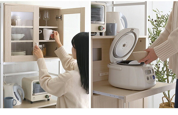 食器棚 ゴミ箱収納付き さわやかなオシャレスリム Frais-フレ- FRA-1860--WOK ホワイトオーク W64&times;D40&times;H183 cm ホームテイスト キッチン 白 ホワイト 幅 60 高さ 180 おしゃれ かわいい