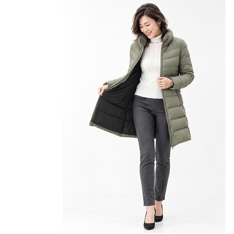 ストレッチ ダウンコート レディース 軽量 4WAY ストレッチ生地 ダウン90% Filomo スタンドカラー カーキグレー/ブラック 9号/11号/13号/15号 秋冬 暖かい 50代 40代 30代 ギフト プレゼント 6F (08000155r)