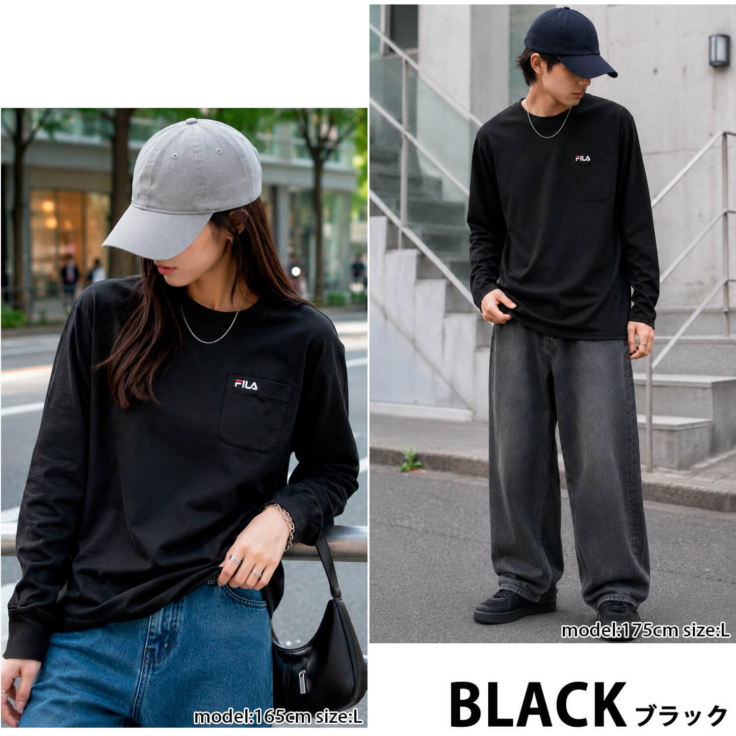  FILA フィラ Tシャツ メンズ 長袖 胸ポケット付き クルーネック 綿混 ワンポイントロゴ 刺繍 ロンT スポーツブランド トップス カットソー おしゃれ シンプル 無地 韓国 M L LL 3L 大きいサイズ 白 黒 紺 中学生 高校生 outfit