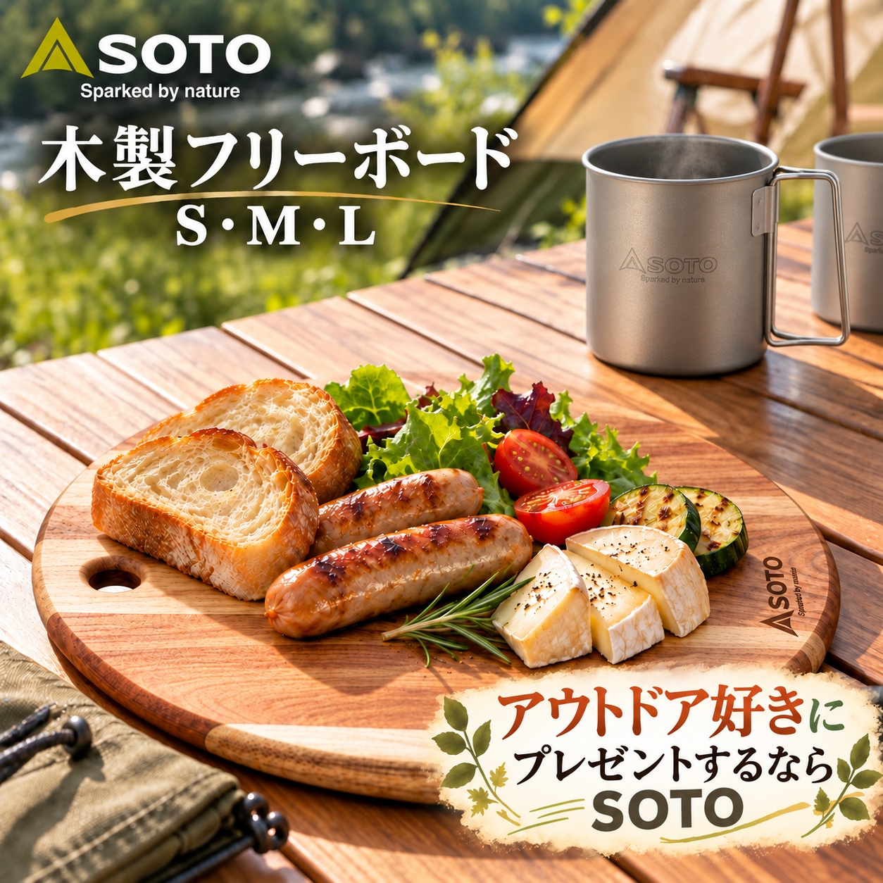 キャンプ 誕生日 プレゼント SOTO ソト 木製フリーボード S M L ST-6501S アカシア カッティングボード 鍋敷き ディッシュボード まな板  アウトドア用