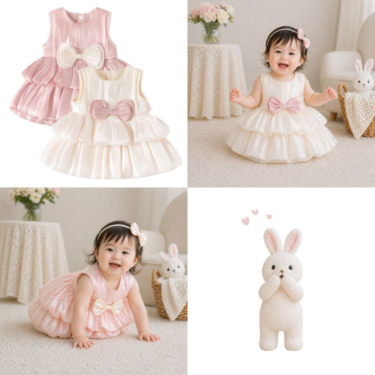 ベビードレス 女の子 0歳～18ヶ月 ワンピース ロンパース 一体型 セレモニードレス フォーマル バルーンシルエット ホイップクリーム 結婚式 お宮参り 誕生日 撮影衣装 バルーンスカート リボン かわいい 赤ちゃん 新生児 出産祝い