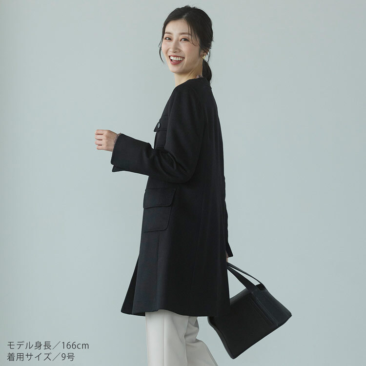 カシミヤ 100% コート ノーカラー 着丈85cm レディース Filomo 入学式 入園式 卒入学 ブラック 黒 9号 11号 13号 大きいサイズ 冠婚葬祭 カシミヤコート カシミヤ100％ フォーマル 卒業式 卒園式 ギフト プレゼント 6F (02000077r)