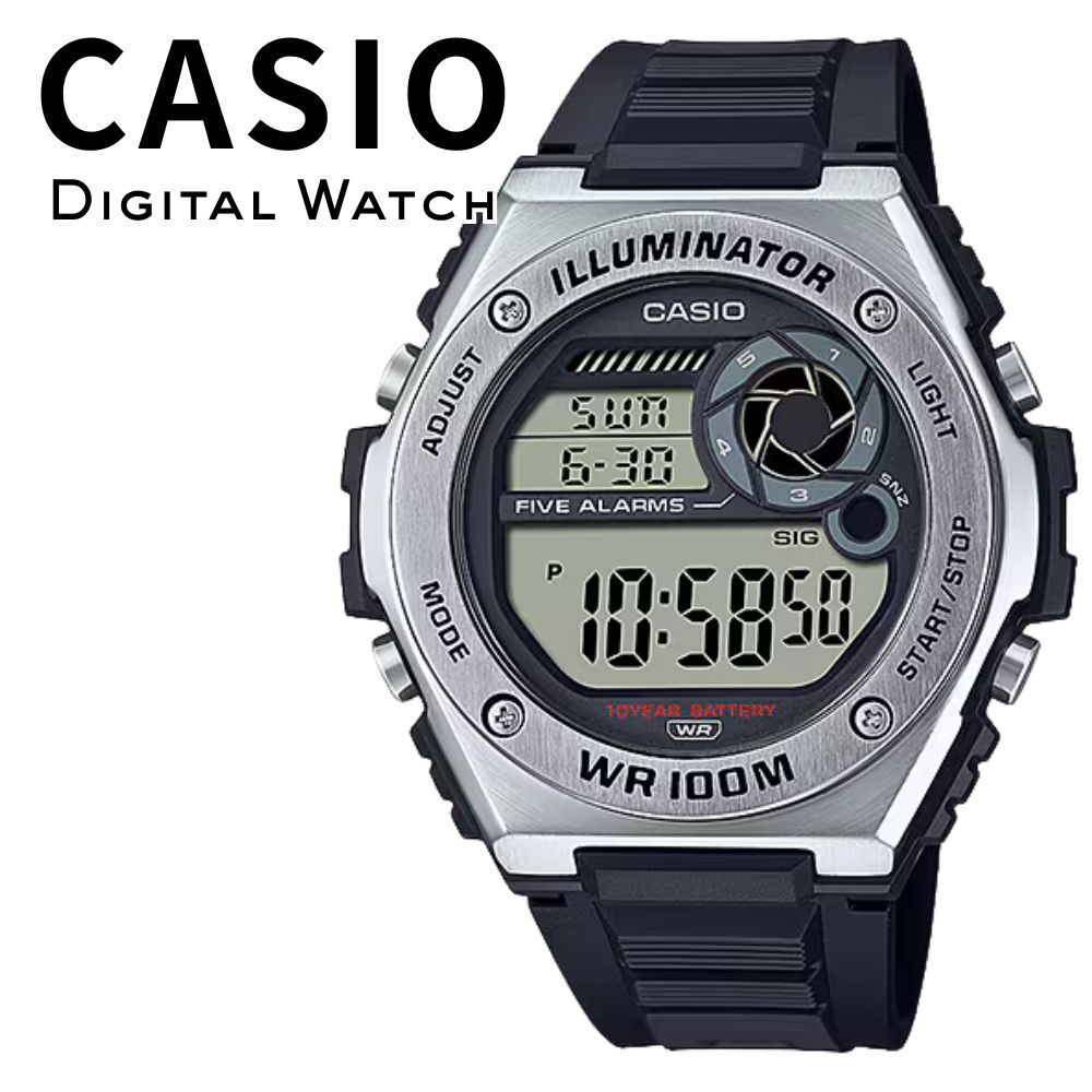 箱なし カシオ 腕時計 メンズ ブラック シルバー デジタル CASIO 海外モデル 10年電池 100m防水 デュアルタイム ストップウォッチ タイマー アラーム LEDライト スポーツ プレゼント ギフト 成人 卒業 入学