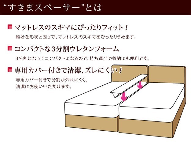 マットレス フランスベッド すきまスペーサー 寝具 ベッドパッド すきまパッド マットレス用 隙間パッド 隙間 つなぎ目 つなぎ目なし マットレスの隙間を埋める 段差がなくなる 分割可 カバー付き