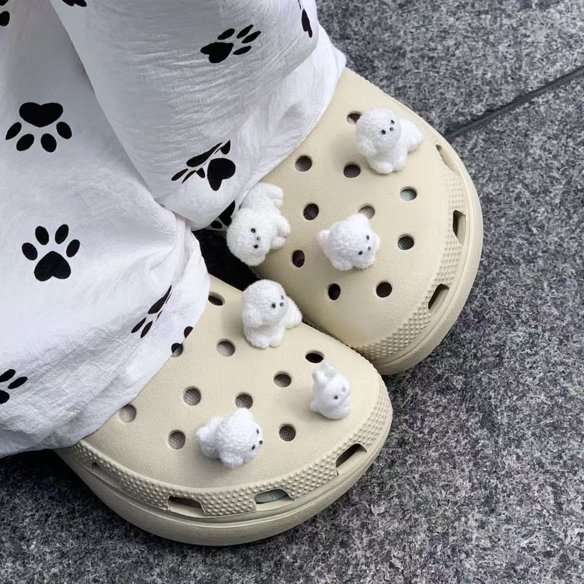 シューズチャーム 6個セット ふわふわ 動物 アニマル シューズアクセサリー かわいい 靴飾り サンダル デコ パーツ レディース キッズ 子供 女の子 プレゼント