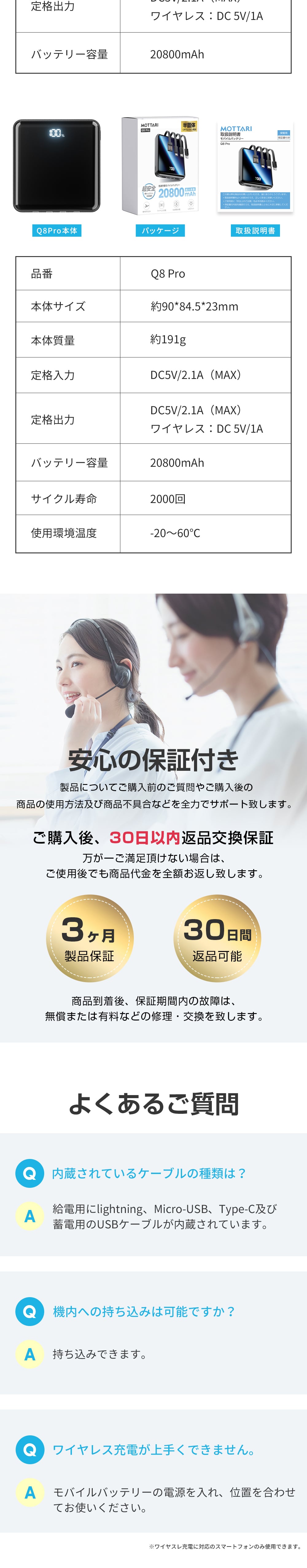 モバイルバッテリー 半固体電池 大容量 20800mAh 4本ケーブル内蔵 燃えにくい 準固体電池 超軽量 小型 ワイヤレス充電 6台同時充電 3way蓄電 MFi認証 持ち運び便利 残量表示 iPhone/iPad/Android対応 LEDライト付き 2.1A急速充電 スマートフォン充電器 スマホ充電器 スマホバッテリー 携帯充電器 災害/緊急用 停電対策 旅行/出張 地震対策