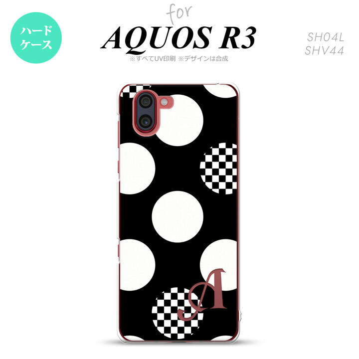 SH-04L SHV44 R3 AQUOS R3 スマホケース カバー 水玉 A 黒 白 +アルファベット nk-r3-1111i