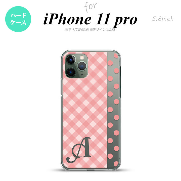 iPhone11Pro iPhone11 Pro スマホケース ハードケース チェック ドット ピンク +アルファベット メンズ レディース nk-i11p-1521i
