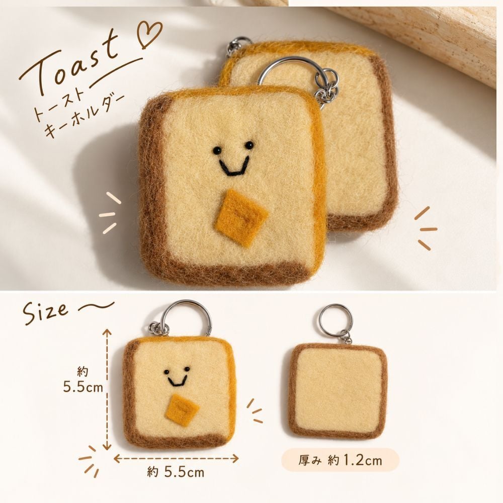 選べる2点セット 羊毛フェルト キーホルダー パン 食パン クロワッサン プレッツェル チーズ かわいい バッグチャーム 手作り風 フェルト 雑貨 小物 アクセサリー おしゃれ 韓国風 ナチュラル プレゼント ギフト
