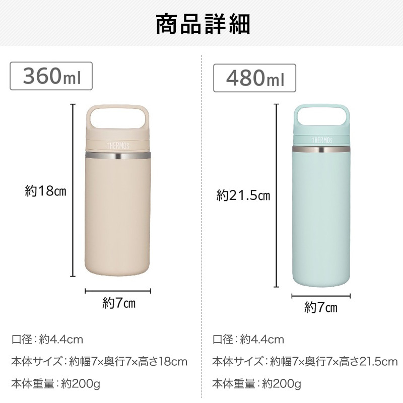 名入れ サーモス 水筒 JOX-480 JOX-360 真空断熱ケータイマグ 480ml 360ml THERMOS 保温 保冷 食洗機対応 ステンレス マグボトル 直飲み ハンドル付き 名前入り プレゼント ギフト おしゃれ ピンク ミント ベージュ 即日出荷 帆前掛け風デザイン