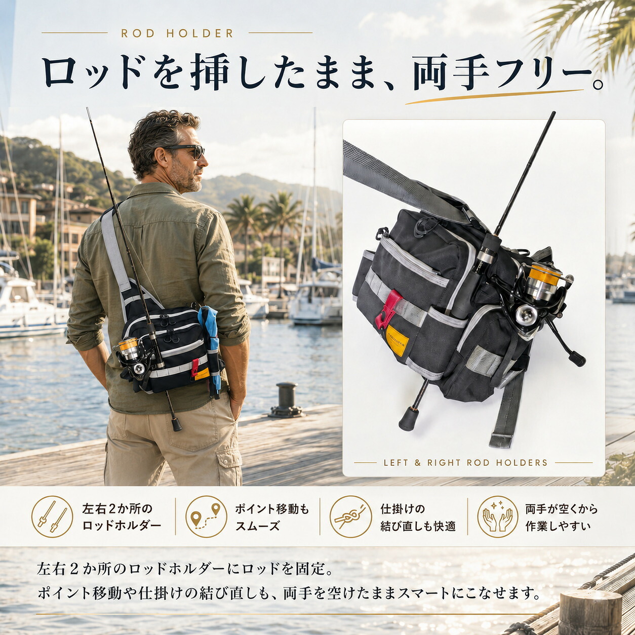 【ラッピング無料・レビュー投稿で保証120日】釣り用品 Gran Walker グランウォーカー ワンショルダー タックルバッグ 約6.5L ロッドホルダー ウエストベルト付き 釣り バッグ ギフト アウトドア用 キャンプ 