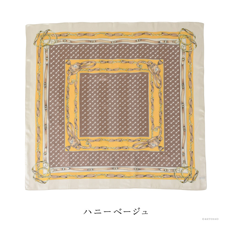 シルク スカーフ ライディングビット 88ｘ88 大判 サテン 馬具 柄 正方形|シルク100% 日本製 ブランド 横浜スカーフ レッド ブラウン 赤 ブルー ネイビー 青 紺 巻き方 結び方 バッグ 帽子 ベルト 敬老の日 母の日 誕生日 プレゼント 彼女 妻 お母さん 祖母 義理の母親 秋 冬
