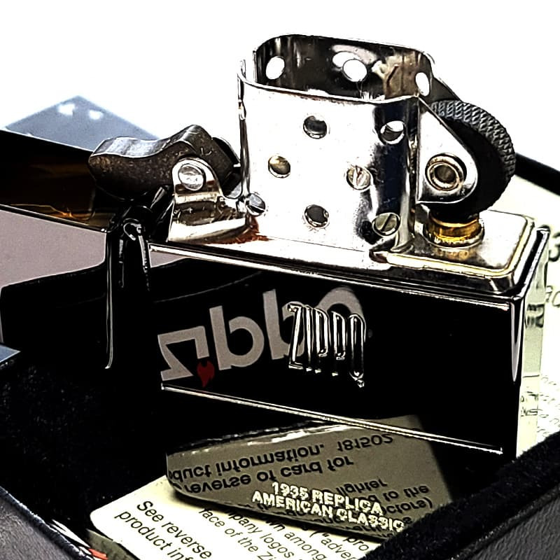 ZIPPO ライター 1935 クラシックロゴ ジッポ ブラックニッケル 黒 角型 外ヒンジ 3バレル エッチング彫刻 銀差し シンプル かっこいい 高級 ギフト メンズ プレゼント