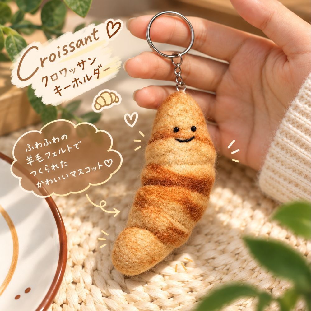 選べる2点セット 羊毛フェルト キーホルダー パン 食パン クロワッサン プレッツェル チーズ かわいい バッグチャーム 手作り風 フェルト 雑貨 小物 アクセサリー おしゃれ 韓国風 ナチュラル プレゼント ギフト