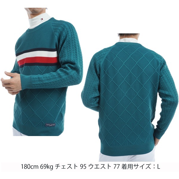 トミーヒルフィガー ゴルフ メンズ シグネチャーストライプ クルーネックセーター TOMMY HILFIGER GOLF THMA473 秋冬モデル お誕生日祝い お祝い 記念品 お父さん 父の日 彼氏 男性 30代 40代 50代 60代  還暦祝い 敬老の日 人気プレゼント プレゼント