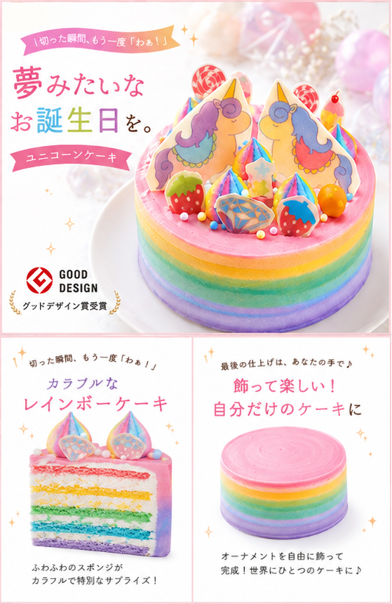 【 カラフルユニコーン 】 予約  ケーキ スイーツ プレゼント ギフト サプライズ 可愛い 子供 おすすめ お取り寄せ クリスマスプレゼント お菓子 手作り カラフル かわいい バースデーケーキ