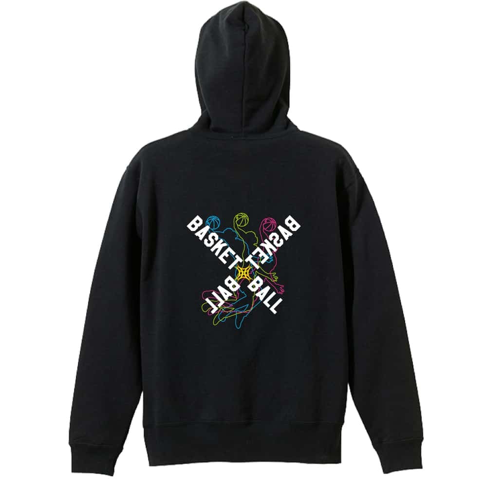 バスケ パーカー プルオーバー メンズ レディース ジュニア 練習着 裏パイル おもしろ 名入れ スウェット おしゃれ キッズ 大きいサイズ 文字入れ無料 「ネオンスタイルのクロスBASKETBALL」 アートワークスコウベ 【送料無料】