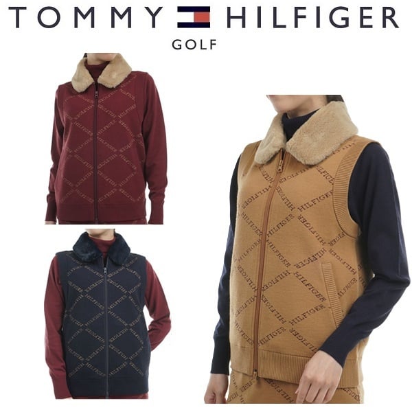 トミーヒルフィガー ゴルフ レディース ベスト モノグラムジャカード ファートリム ニットベスト TOMMY HILFIGER GOLF THLA487 秋冬モデル お誕生日祝い お祝い 記念品 30代 40代 50代 60代 母の日 お母さん 還暦祝い 敬老の日 彼女 人気プレゼント プレゼント