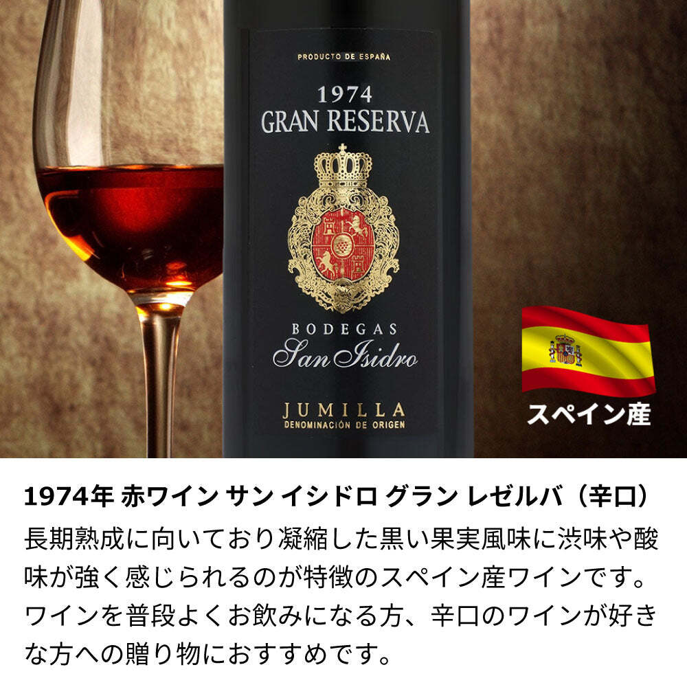 1974年 名前入り彫刻 生まれ年 赤ワイン サンイシドロ グランレゼルバ 辛口 昭和49年 名入れ 誕生日プレゼント ワインセット 木箱入【送料無料】