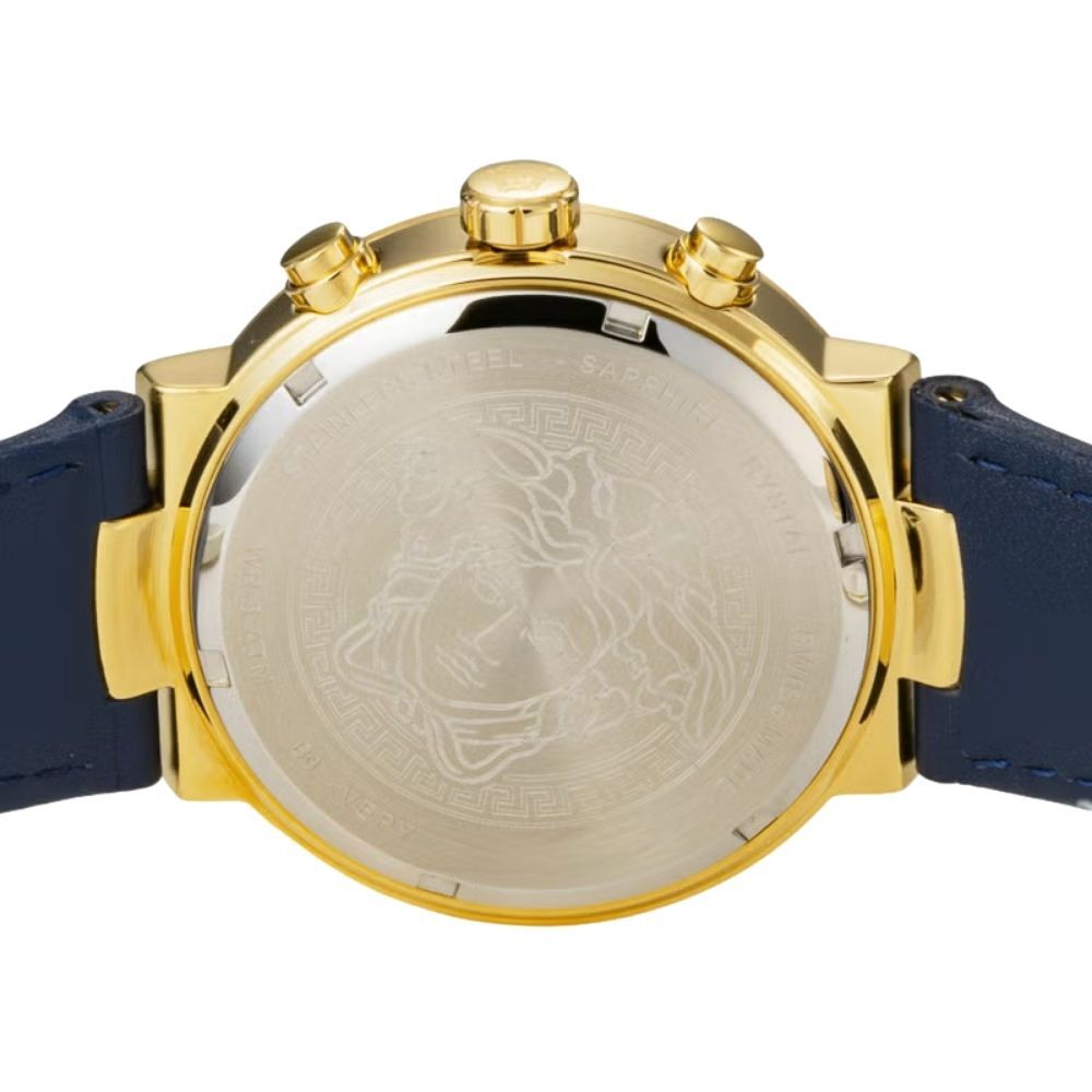 ヴェルサーチ 腕時計 メンズ アーバンミスティーク 1本限り クロノグラフ ブルー ネイビー ゴールド レザー 44mm VERSACE URBAN MYSTIQUE スイス製 サファイアガラス プレゼント ギフト 成人 卒業 入学