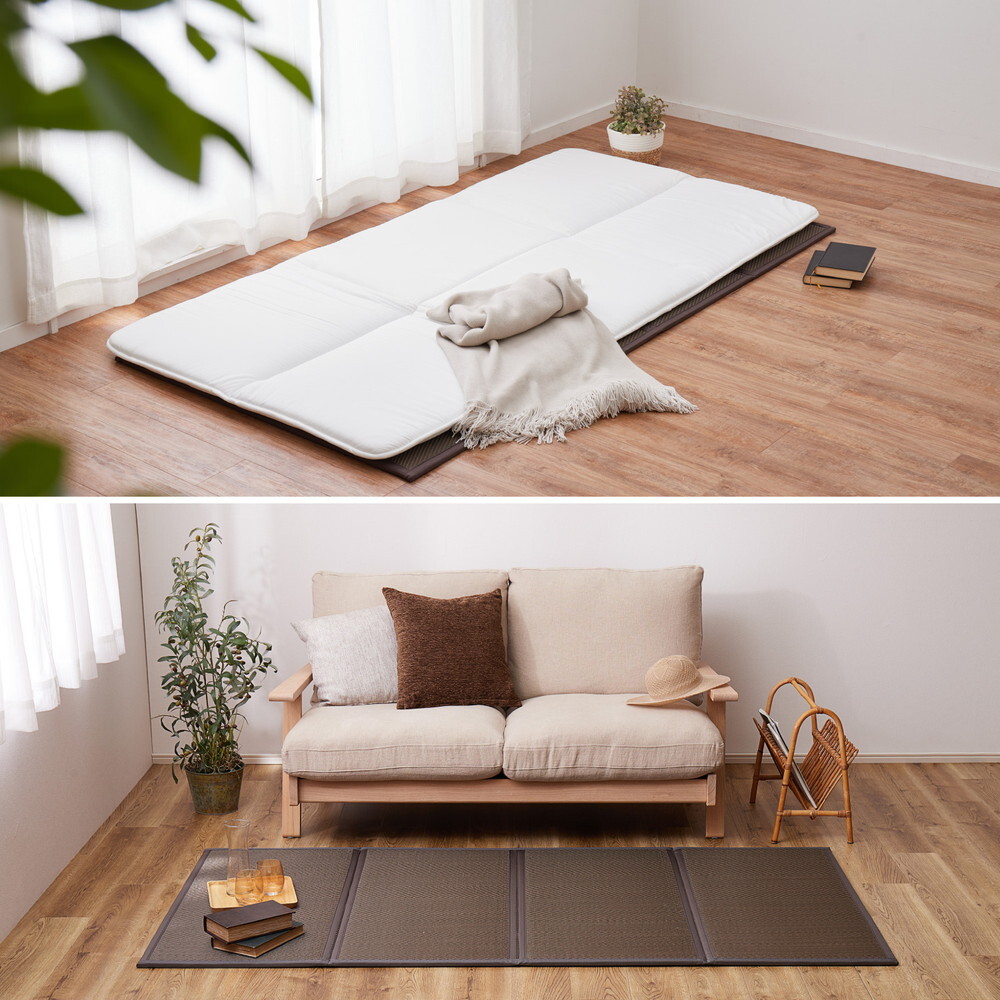 畳マットレス 水拭きできる PP 綾模様 シングル 約100×200cm 置き畳 4つ折り 折りたためるマット い草マットレス 折りたたみ畳 敷きマット 和室 フローリング 寝室 畳敷き 折り畳みマット 寝具 敷き寝具 ベッドルーム 新生活 寝室用品