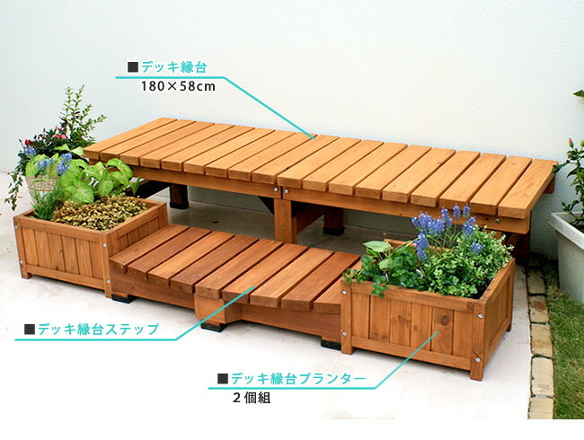 ウッドデッキ デッキ縁台プランター2個組 プランター プランターカバー DIY 木製 天然木 庭 ベランダ マンション おしゃれ 北欧 ナチュラル ガーデニング 屋外 ライトブラウン ガーデン エクステリア ガーデン用品 3個組 4個組 新生活