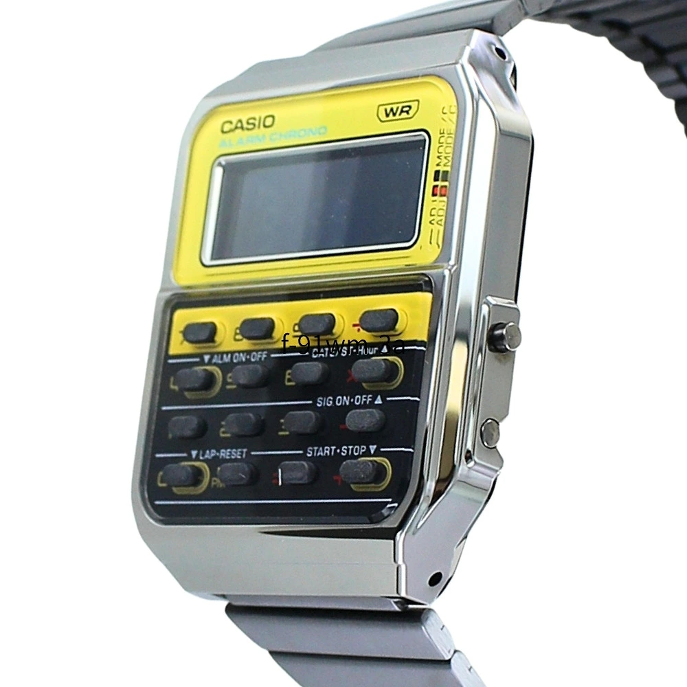 箱なし カシオ 腕時計 メンズ レディース CASIO 電卓 デジタル ガンメタ イエロー レトロ ヴィンテージ デュアルタイム ストップウォッチ アラーム 海外モデル 逆輸入 プレゼント ギフト 成人 卒業 入学