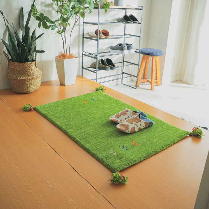 ラグ カーペット マット 玄関 玄関マット おしゃれ 40x60cm シンプルギャッベマット HOT対応 アヤカ 北欧 モダン シンプル デザイン かわいい かっこいい ギャッベ インド製 ホット 床暖 OK 送料無料 手織り 肌触り