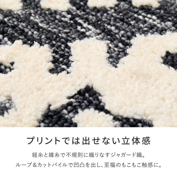 ラグ ウレタン入り 厚手 ふっくら クッション性 ラグマット 小さめ 小さい 前 リビング 敷物 シェニール糸 ジャガード織り 裏面滑り止め付き インド おしゃれ モノトーン ポップ カジュアル 130×190cm ポリエステル インテリア 柔らか