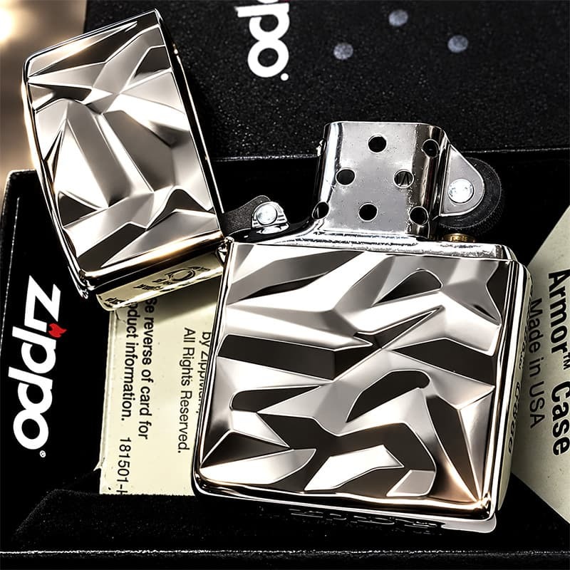 ZIPPO アーマー ジッポ ライター アイスカット シルバー White Nickel 両面加工 彫刻 かっこいい 重厚 おしゃれ メンズ ギフト プレゼント