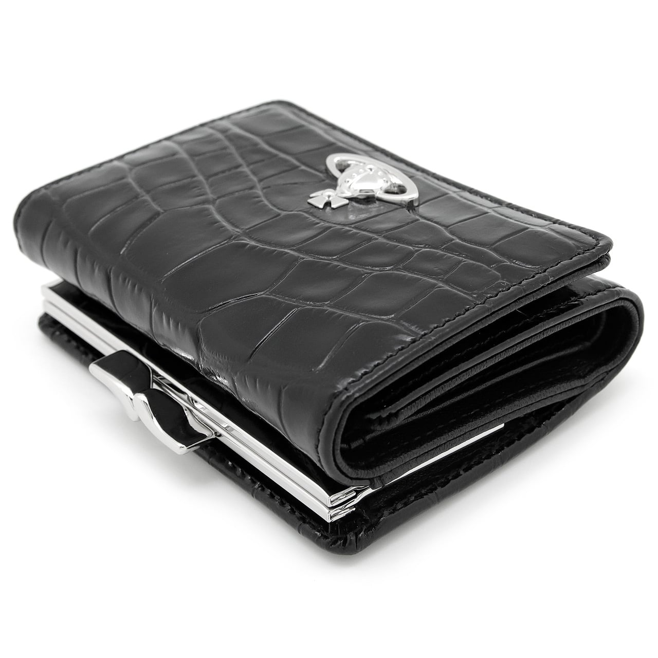 ヴィヴィアンウエストウッド 財布 レディース がま口三つ折り財布 Vivienne Westwood ヴィヴィアン ブラック クロコ型押し VW4294 (5115002MW-L0098-N401) 【2026年秋冬モデル】 【ラッピング無料 誕生日 お祝い プレゼント ギフト 贈り物】