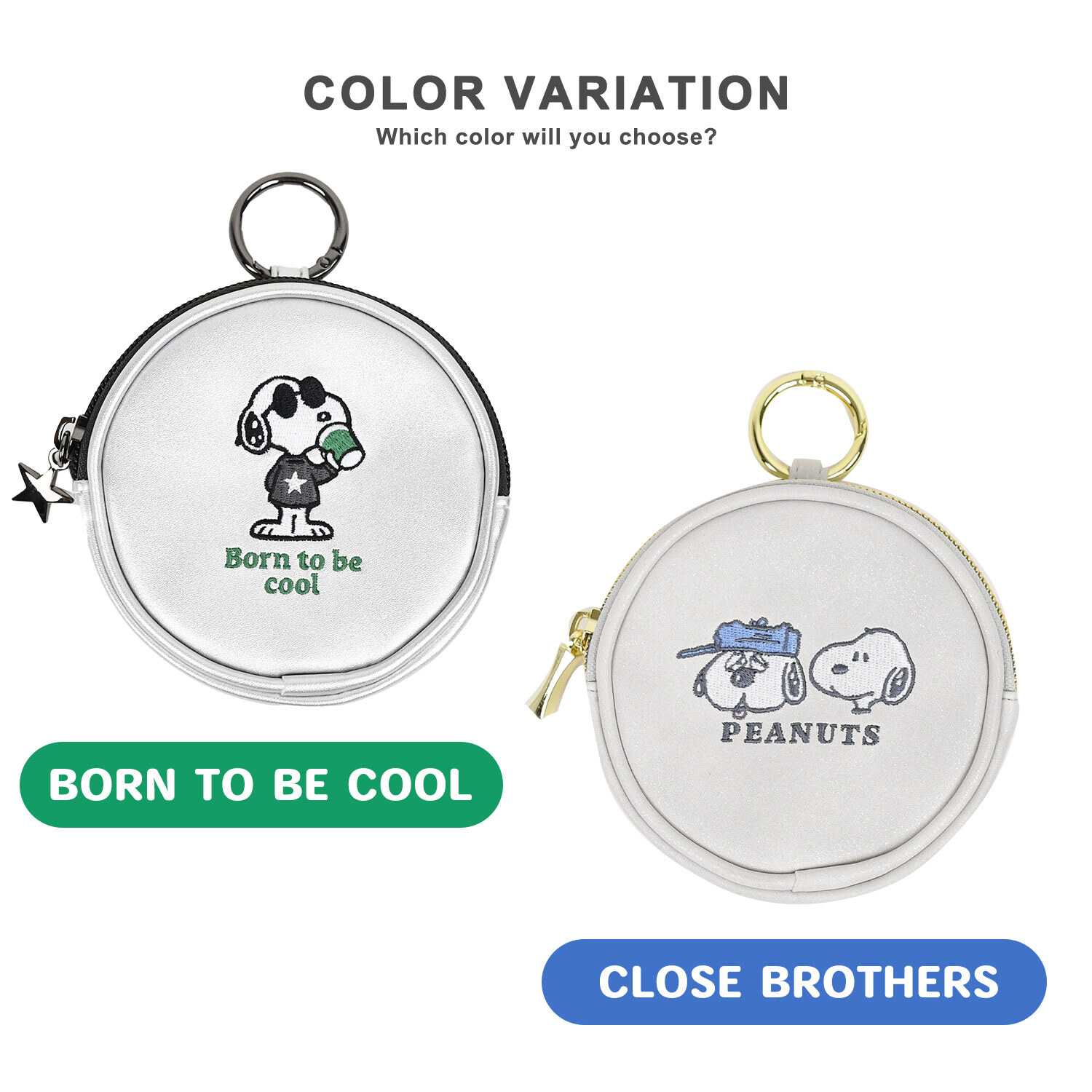 ミニポーチ Snoopy スヌーピー サークルミニポーチ カラビナ付き おしゃれ かわいい シルバー 小物入れ ミニポーチ カラビナ カラビナ付き メタリック 丸 イラスト スヌーピーグッズ スヌーピーイラスト バッグチャーム プレゼント ギフト 贈り物 小さめ ミニ