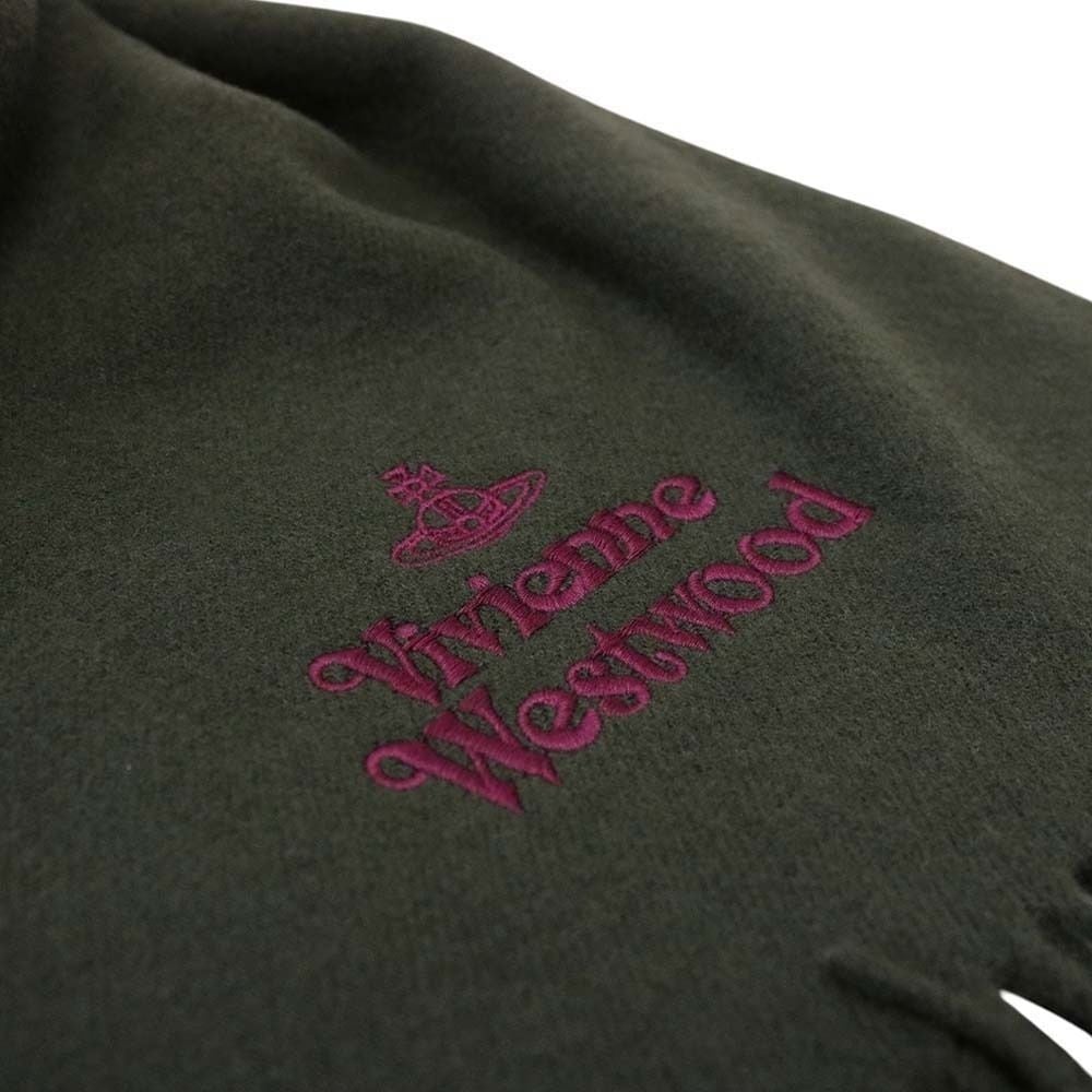 ヴィヴィアン ウエストウッド マフラー レディース メンズ ウール100％ ダークグリーン 深緑 オーブ ロゴ刺繍 冬 誕生日 記念日 クリスマス プレゼント ギフト 母 父 彼氏 彼女 友達 Vivienne Westwood 成人 卒業 入学