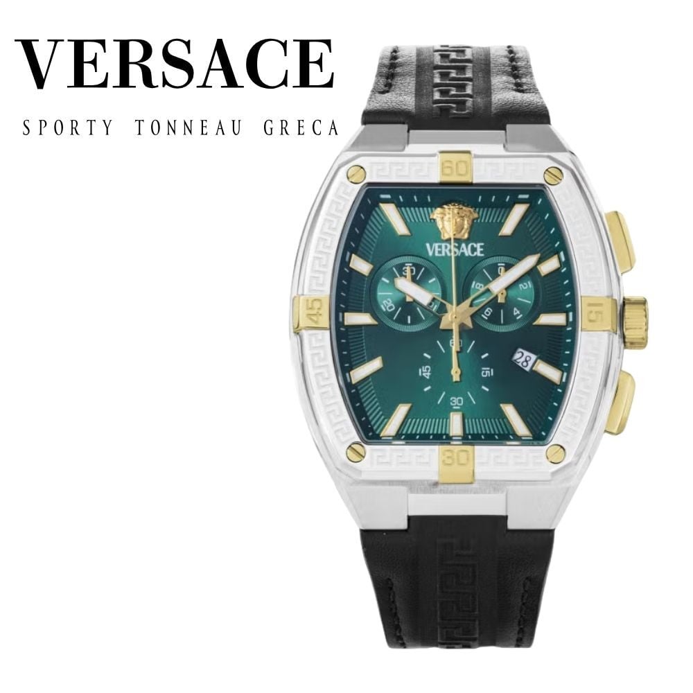 ヴェルサーチェ 腕時計 メンズ グリーン シルバー ゴールド ブラック 44.5mm VERSACE SPORTY TONNEAU GRECA クロノグラフ スイス製 メンズ腕時計 高級 ブランド おしゃれ プレゼント ギフト 卒業 入学 お祝い