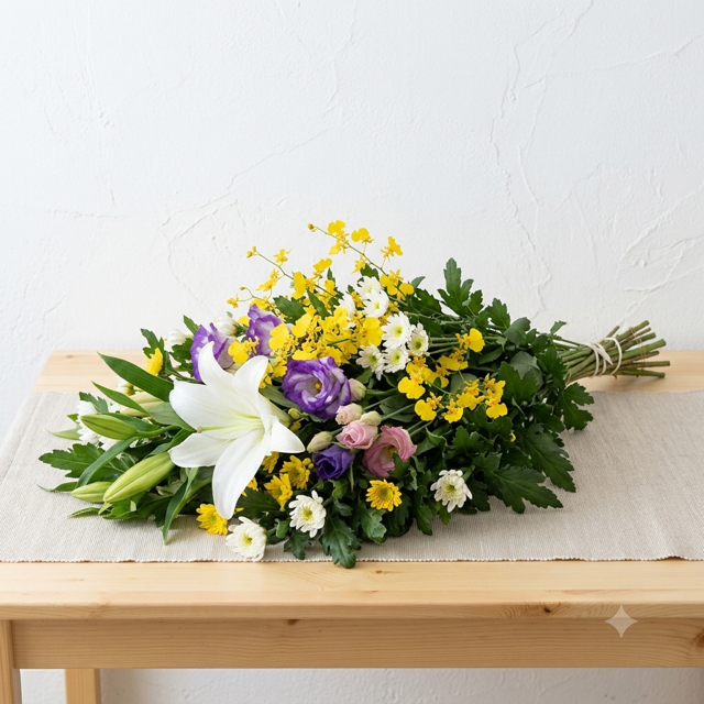 お供え お悔み 花束 和花洋花MIX LLサイズ 仏花 供花 生花 大きい お悔やみ 法事 法要 仏壇 墓参り 命日 月命日 四十九日 一周忌 三回忌 お盆 お彼岸 送料無料【北海道・沖縄・九州・四国・中国・離島は配送不可】【和C】