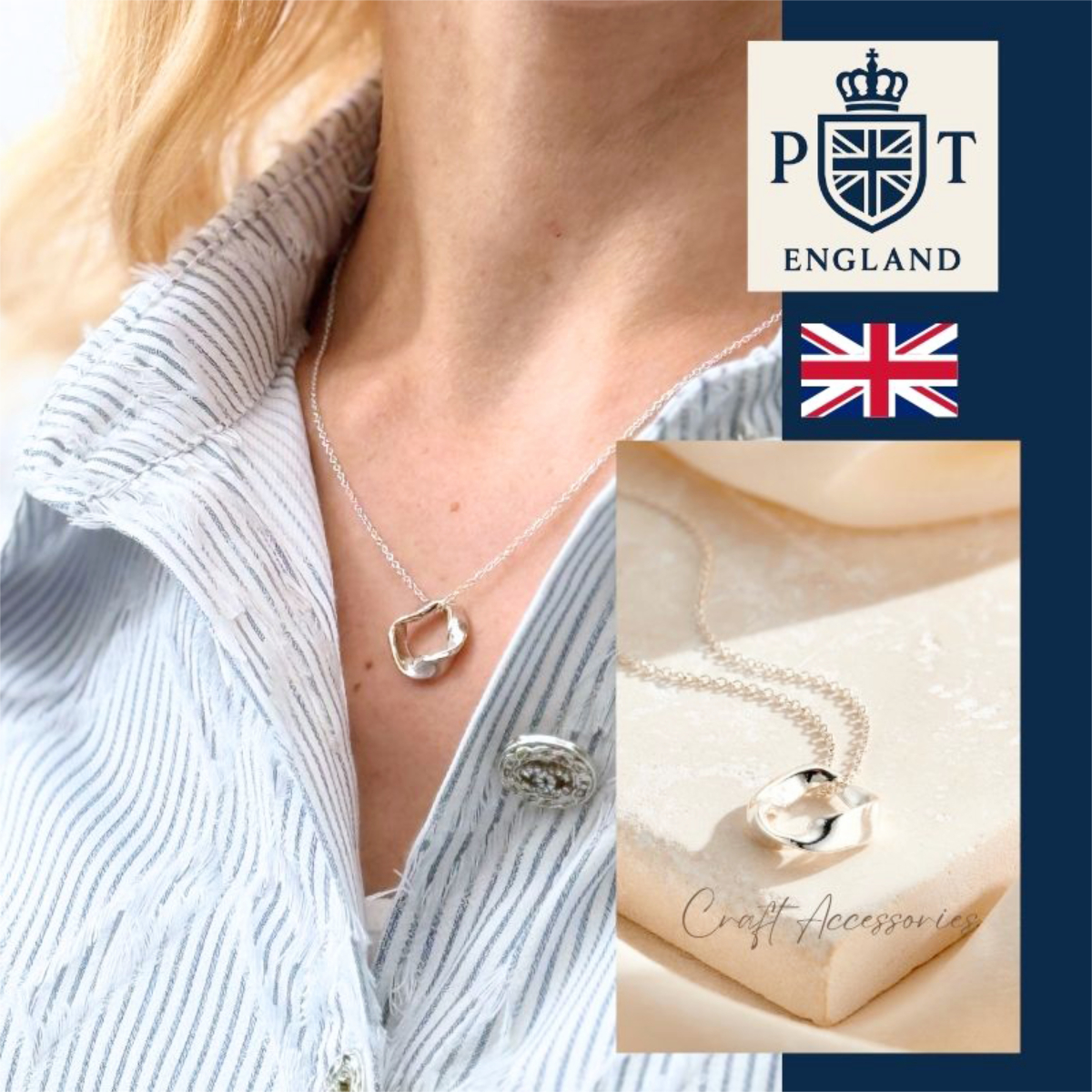 英国製 ハンドメイド 流線形サークル シルバーネックレス レディース スターリングシルバー 925 上品 シンプル 大人 女性 彼女 妻 母 誕生日 記念日 母の日 クリスマス プレゼント ギフト