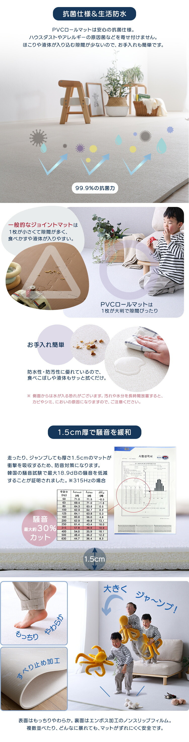 キッズ家具 子供用 PVCロールマット スリムショート 110×200cm PRM-1120SS--BE ベージュ ホームテイスト ロールマット 赤ちゃん キッズ 抗菌 プレイマット フロアマット クッションフロア フリーカット 防音