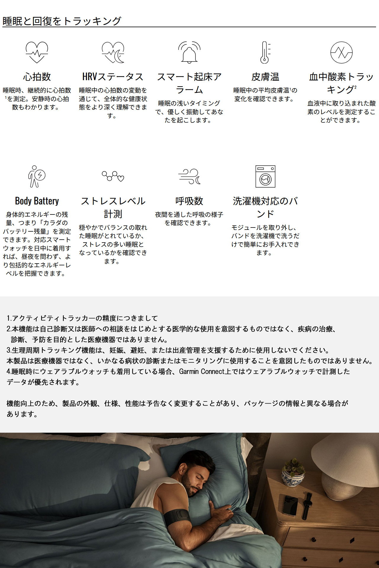 アームバンド型睡眠モニタリングデバイス ガーミン GARMIN Index Sleep Monitor 選べる2サイズ 【取説サービス】 睡眠計 約7日間バッテリー 睡眠トラッキング 睡眠と回復の指標を計測 呼吸変動を測定 皮膚温をトラッキング